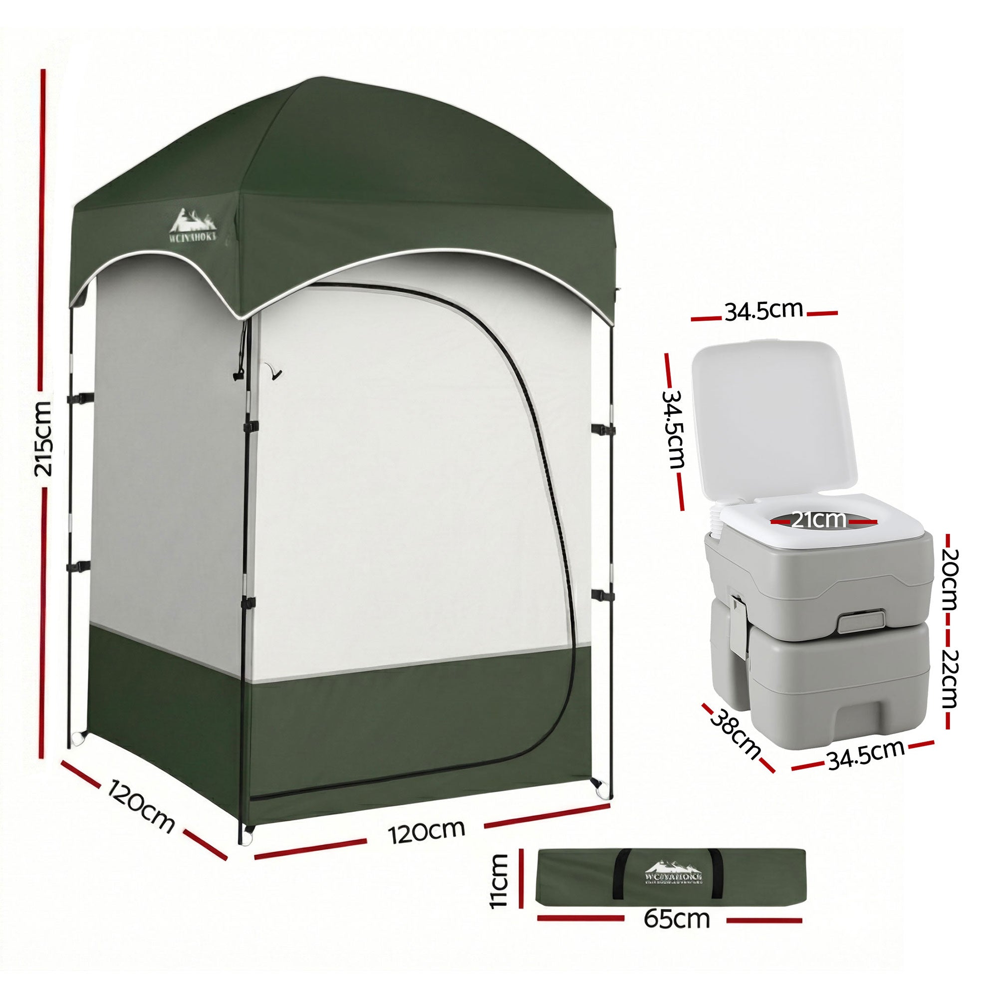 Weisshorn 20L Portable Camping Toilet Shower Tent Changing Room Outdoor Loo Set TENT-CR-SIN-TOILET-20L