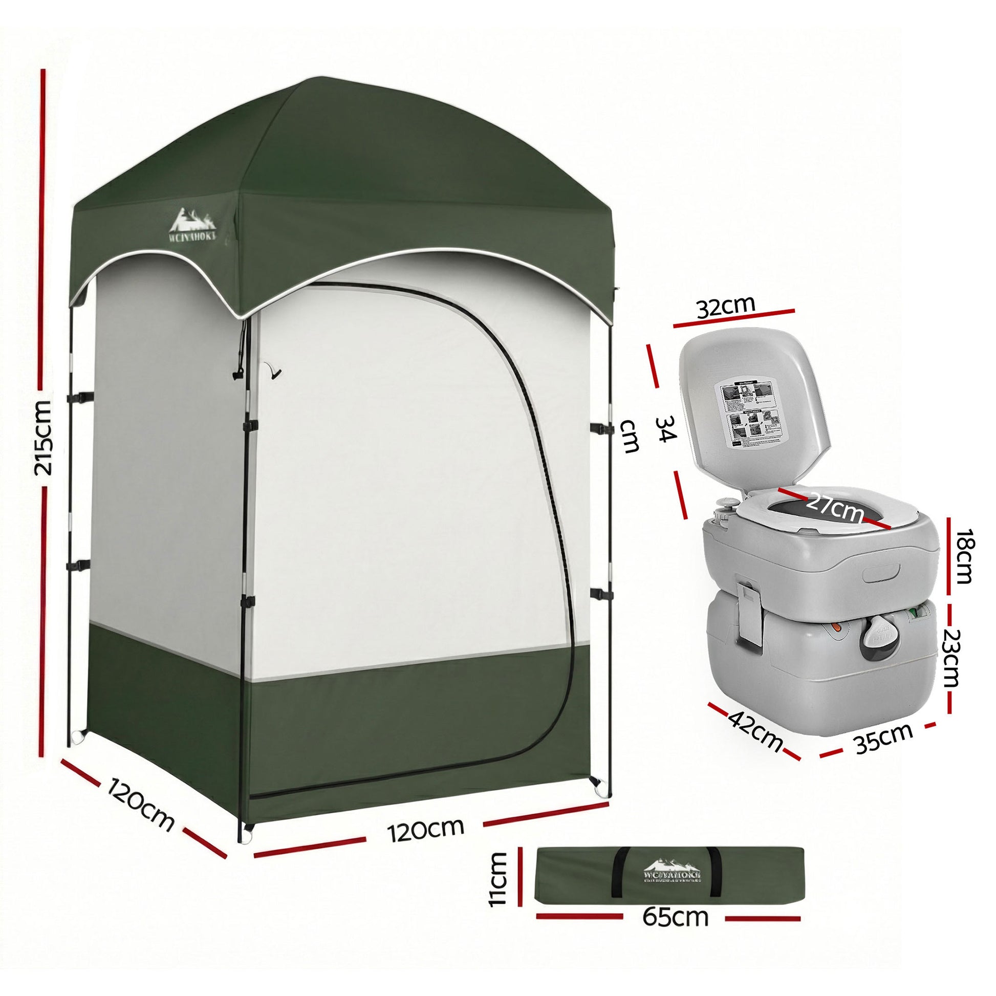 Weisshorn 22L Portable Camping Toilet Shower Tent Changing Room Outdoor Loo Set TENT-CR-SIN-TOILET-22L