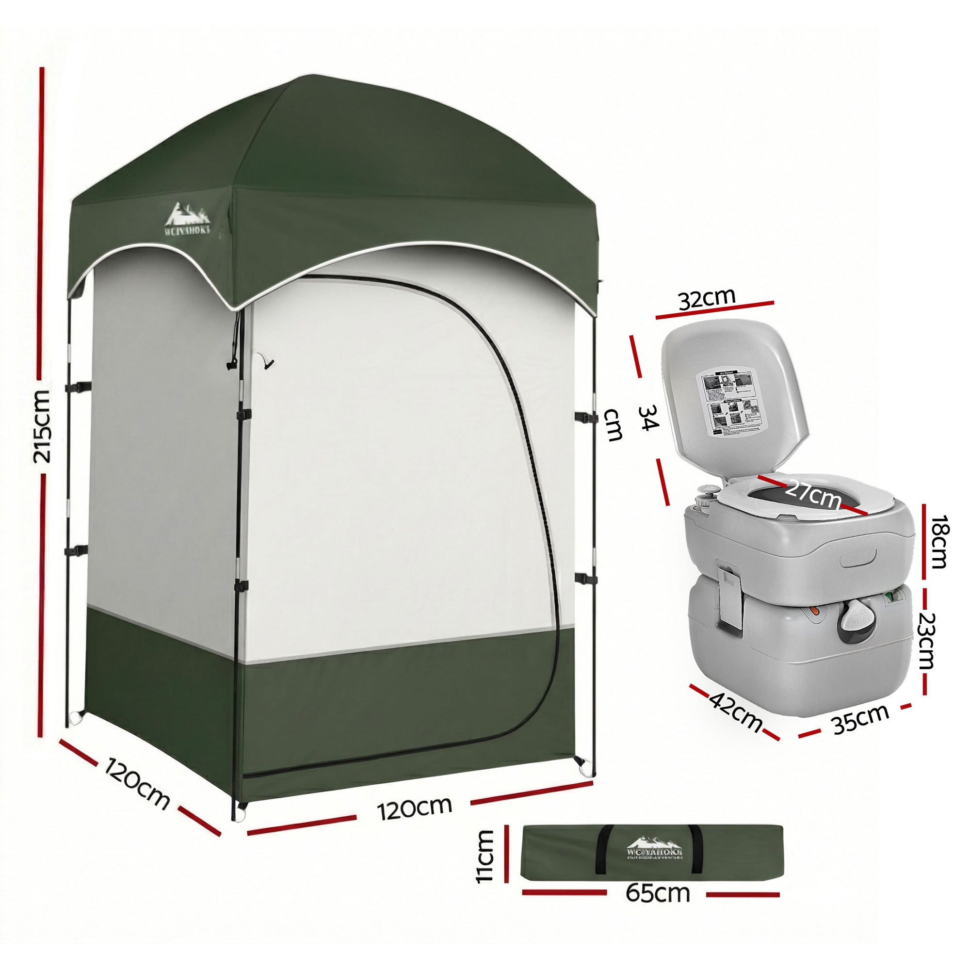 Weisshorn 22L Portable Camping Toilet Shower Tent Changing Room Outdoor Loo Set TENT-CR-SIN-TOILET-22L
