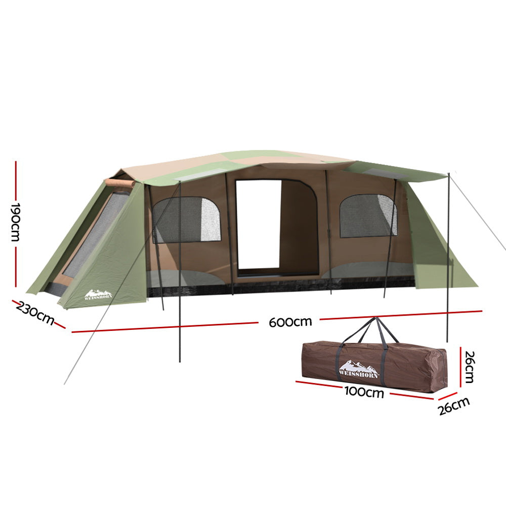 Weisshorn Instant Up Camping Tent 10 Person Outdoor Family Hiking Tents 3 Rooms TENT-D-FAST-10P-BRGN