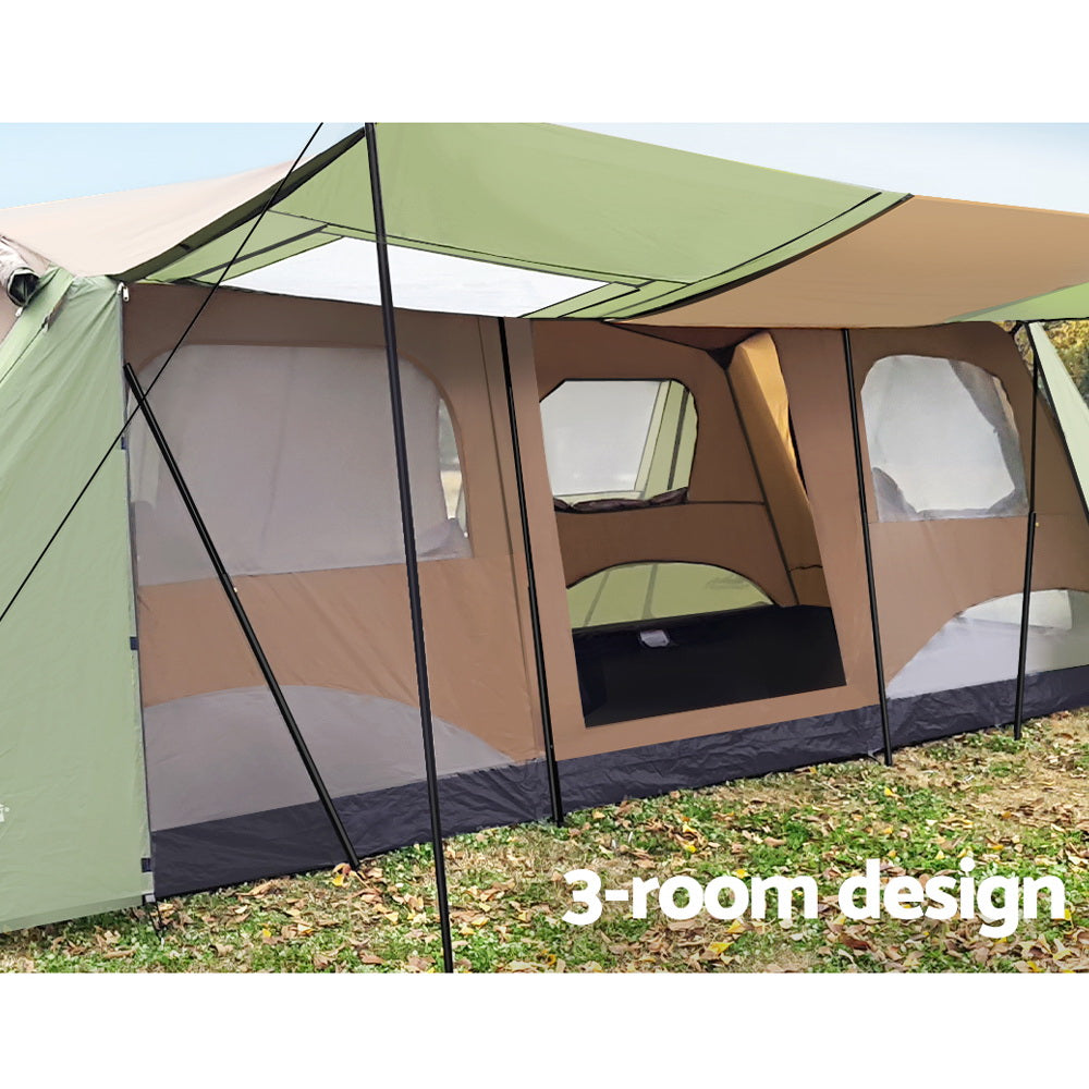Weisshorn Instant Up Camping Tent 10 Person Outdoor Family Hiking Tents 3 Rooms TENT-D-FAST-10P-BRGN