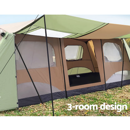 Weisshorn Instant Up Camping Tent 10 Person Outdoor Family Hiking Tents 3 Rooms TENT-D-FAST-10P-BRGN