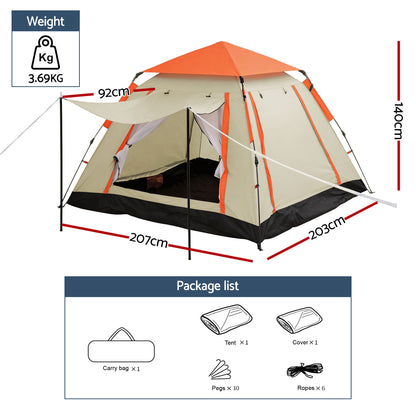 Weisshorn Pop Up Camping Tent 3-4 Person Automatic Tent Instant Setup Waterproof TENT-E-210X210-BG