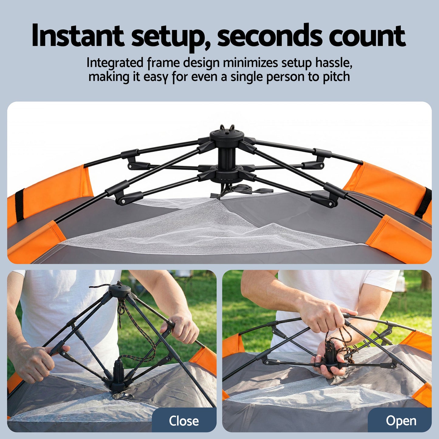 Weisshorn 2 Person Instant Pop Up Camping Tent Automatic Waterproof Hiking Beach TENT-E-FAST-200X140-GY