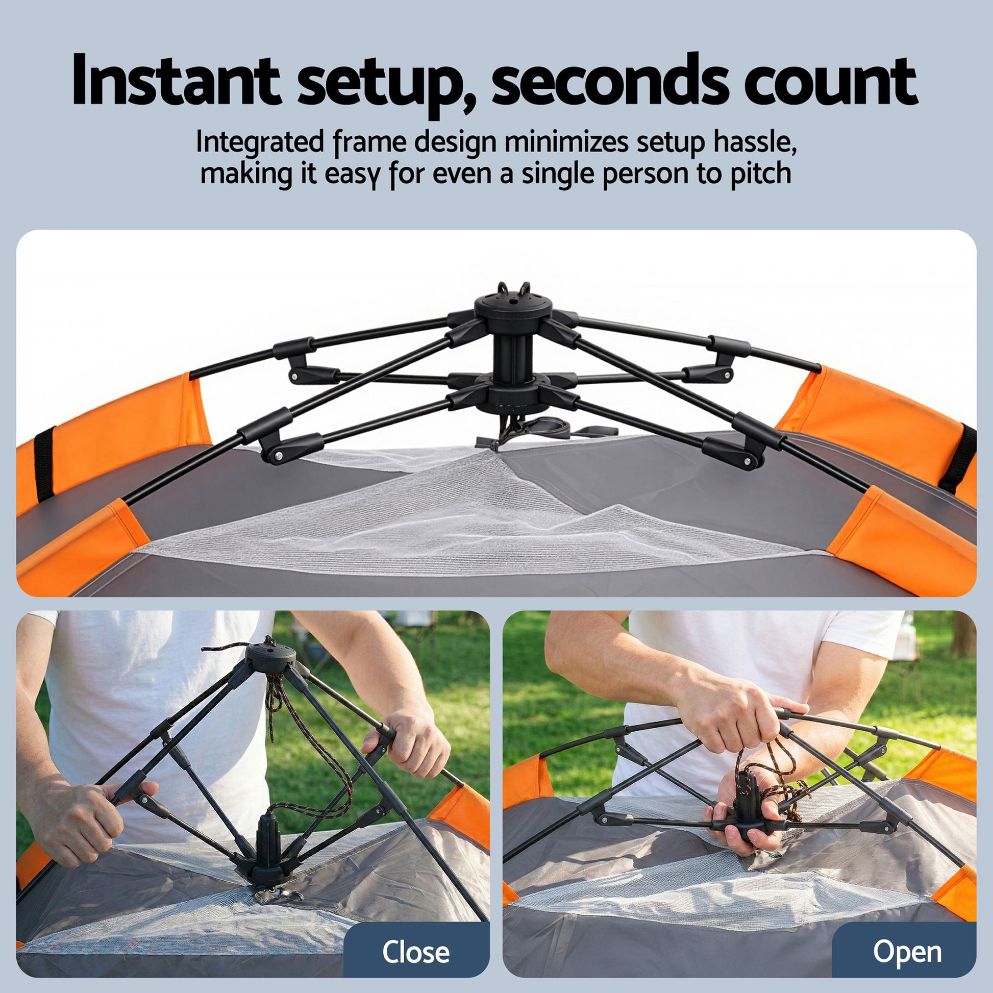 Weisshorn 2 Person Instant Pop Up Camping Tent Automatic Waterproof Hiking Beach TENT-E-FAST-200X140-GY