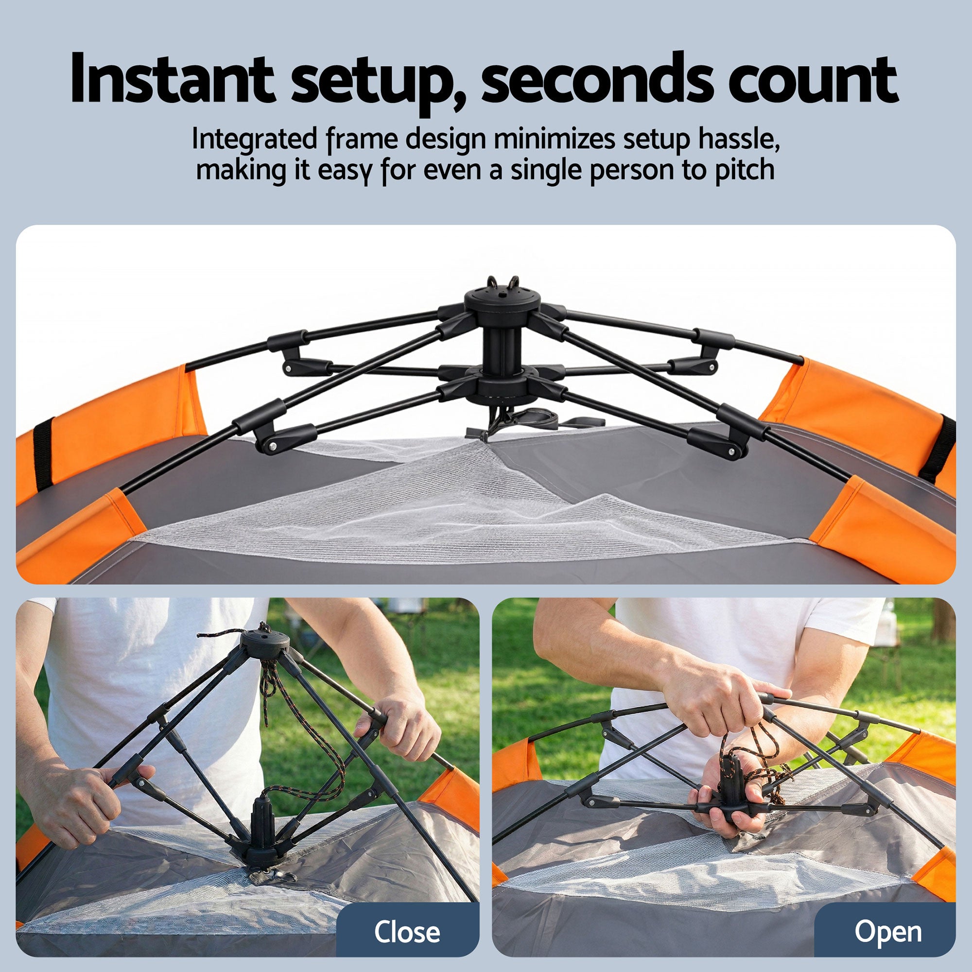 Weisshorn 2 Person Instant Pop Up Camping Tent Automatic Waterproof Hiking Beach TENT-E-FAST-200X140-GY
