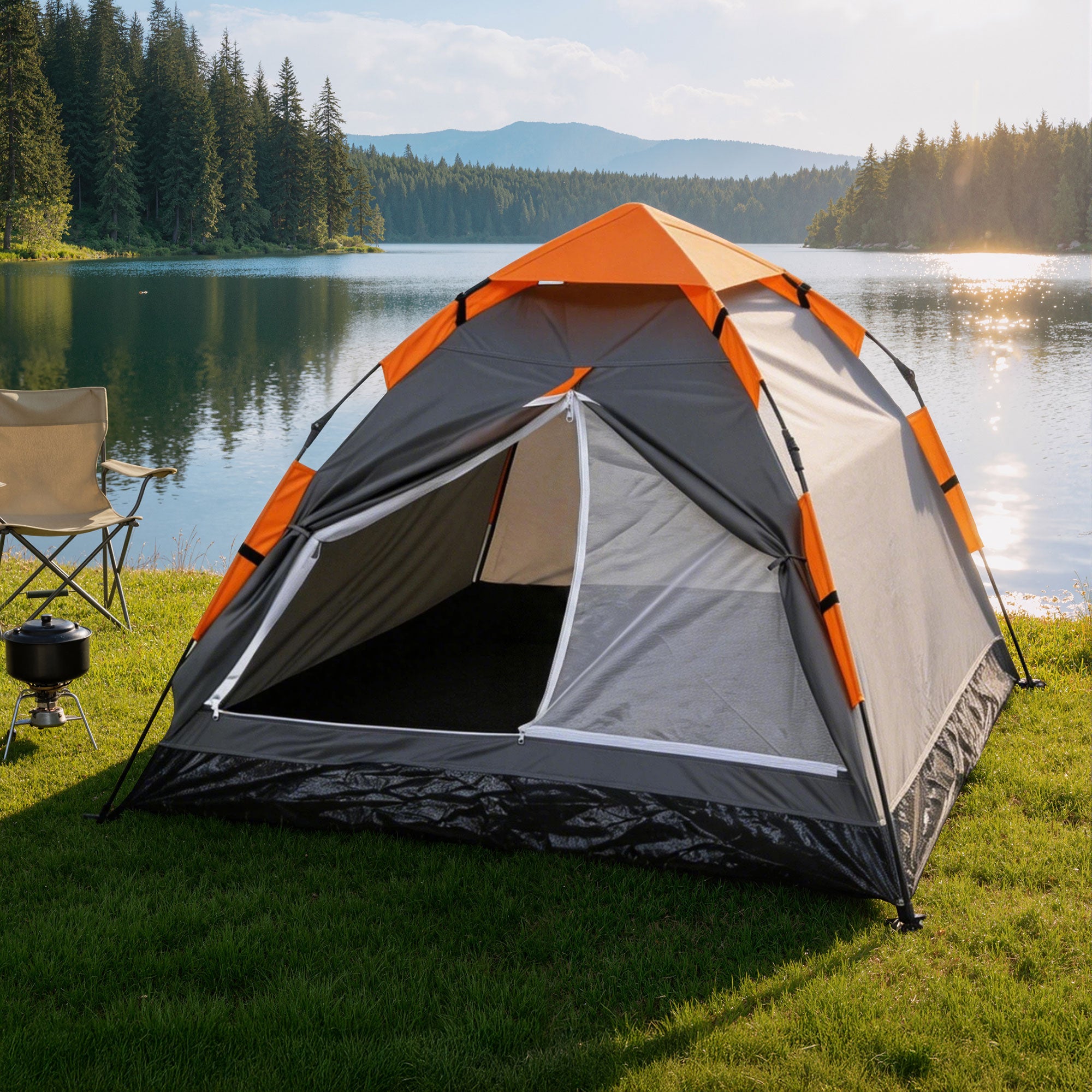 Weisshorn 2 Person Instant Pop Up Camping Tent Automatic Waterproof Hiking Beach TENT-E-FAST-200X140-GY