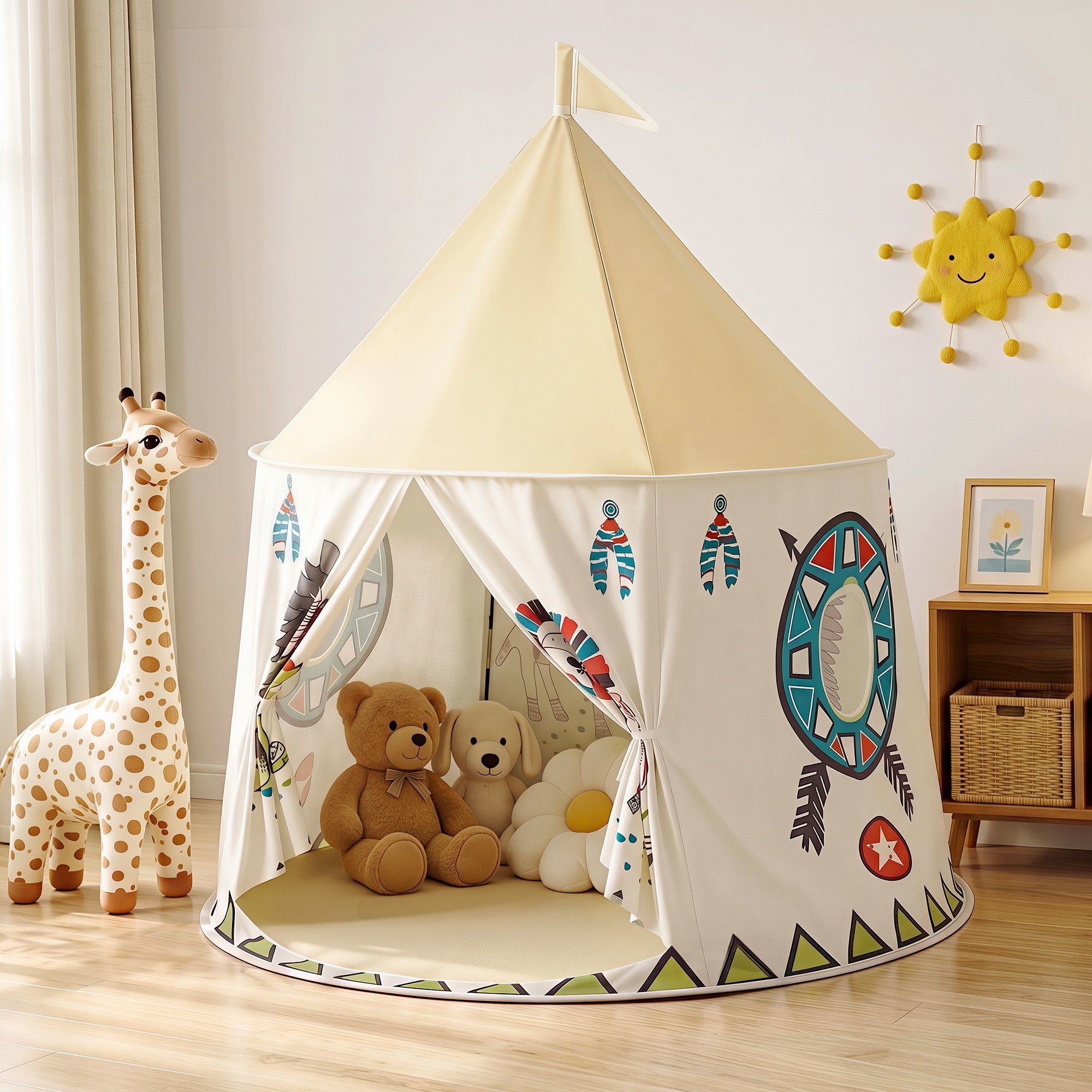 Keezi Kids Play Tent Playhouse Castle with Window Flag Carry Bag 115cmx115cm TENT-PLAY-116CM-MC