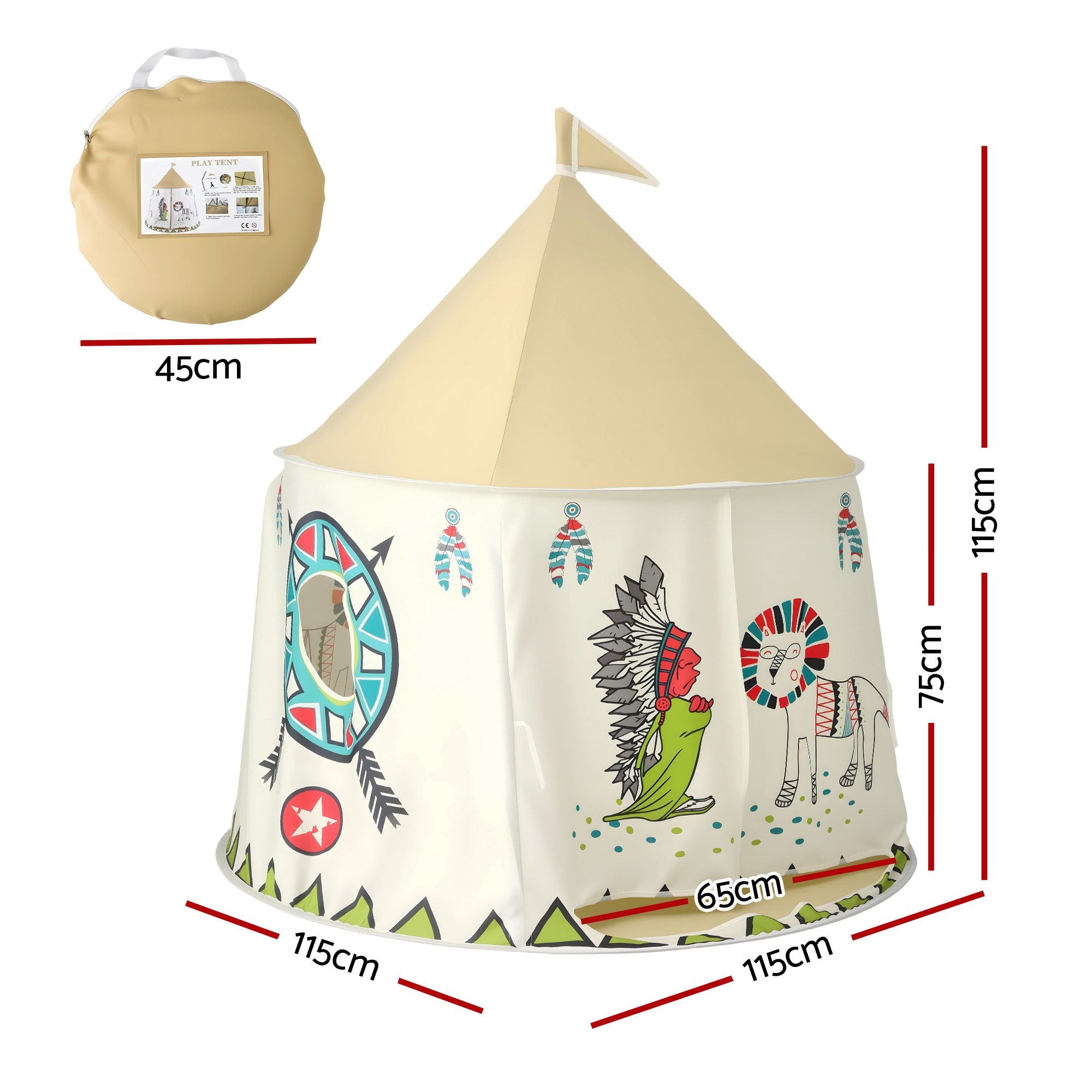 Keezi Kids Play Tent Playhouse Castle with Window Flag Carry Bag 115cmx115cm TENT-PLAY-116CM-MC
