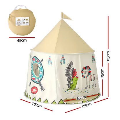 Keezi Kids Play Tent Playhouse Castle with Window Flag Carry Bag 115cmx115cm TENT-PLAY-116CM-MC