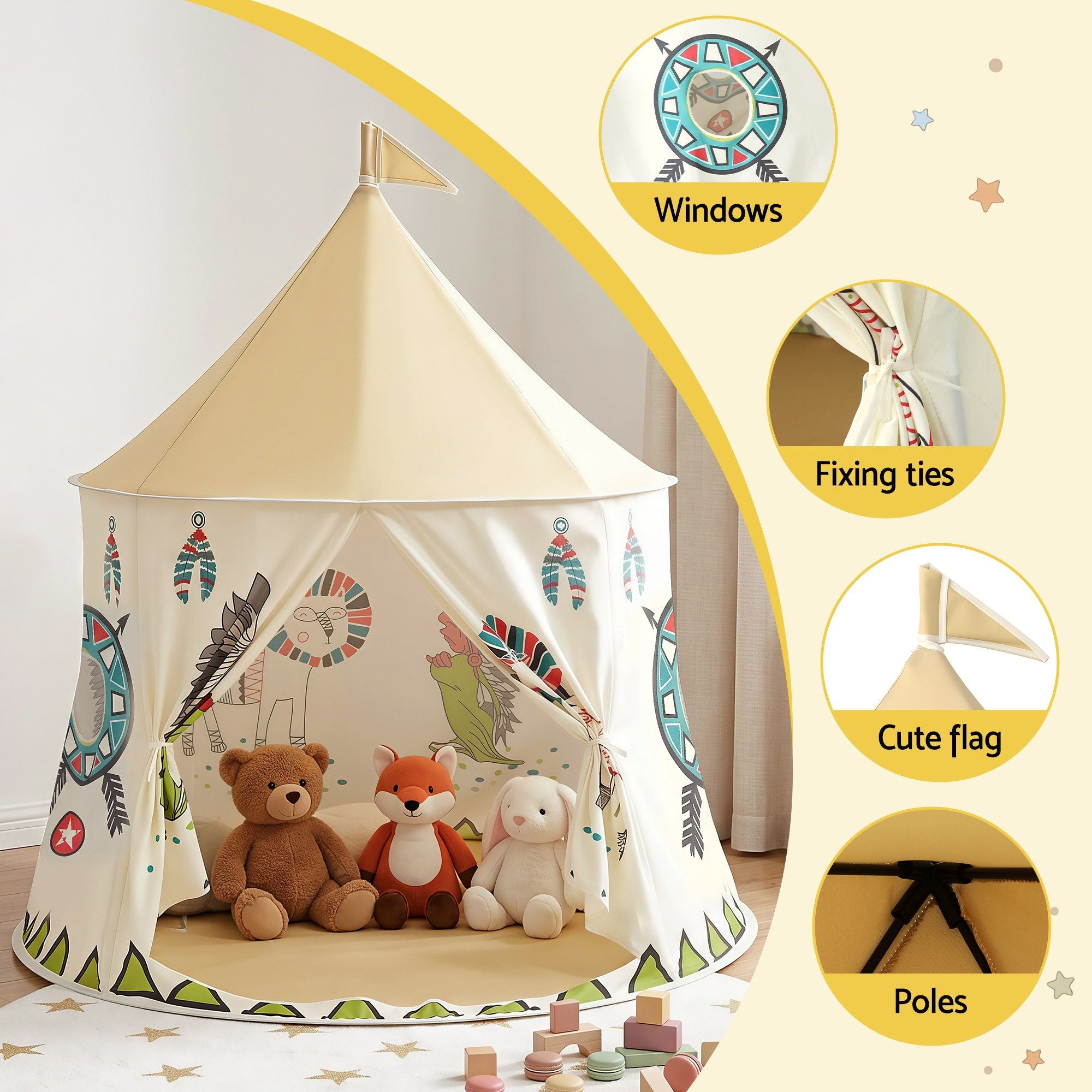 Keezi Kids Play Tent Playhouse Castle with Window Flag Carry Bag 115cmx115cm TENT-PLAY-116CM-MC