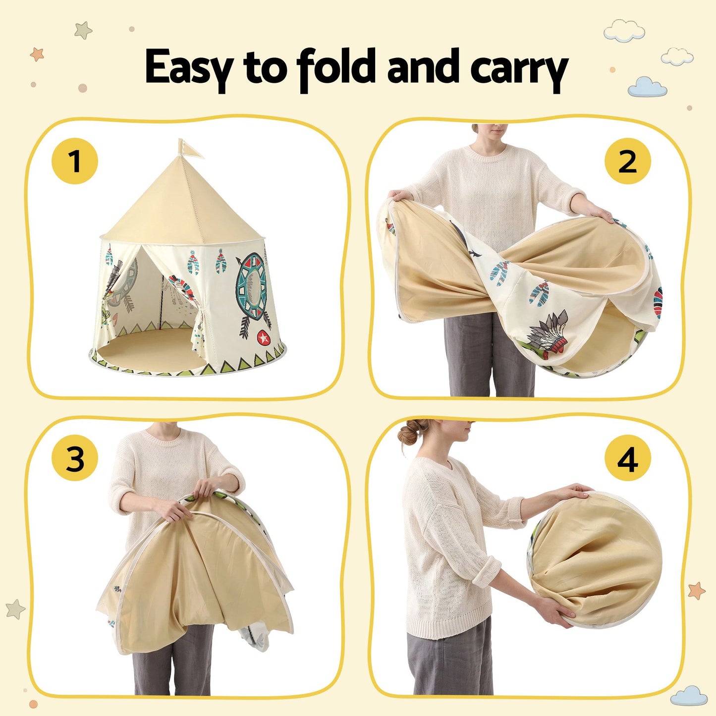 Keezi Kids Play Tent Playhouse Castle with Window Flag Carry Bag 115cmx115cm TENT-PLAY-116CM-MC