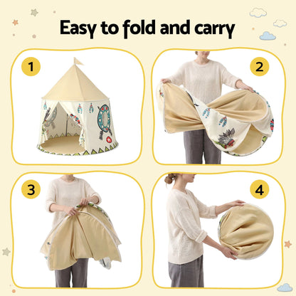 Keezi Kids Play Tent Playhouse Castle with Window Flag Carry Bag 115cmx115cm TENT-PLAY-116CM-MC