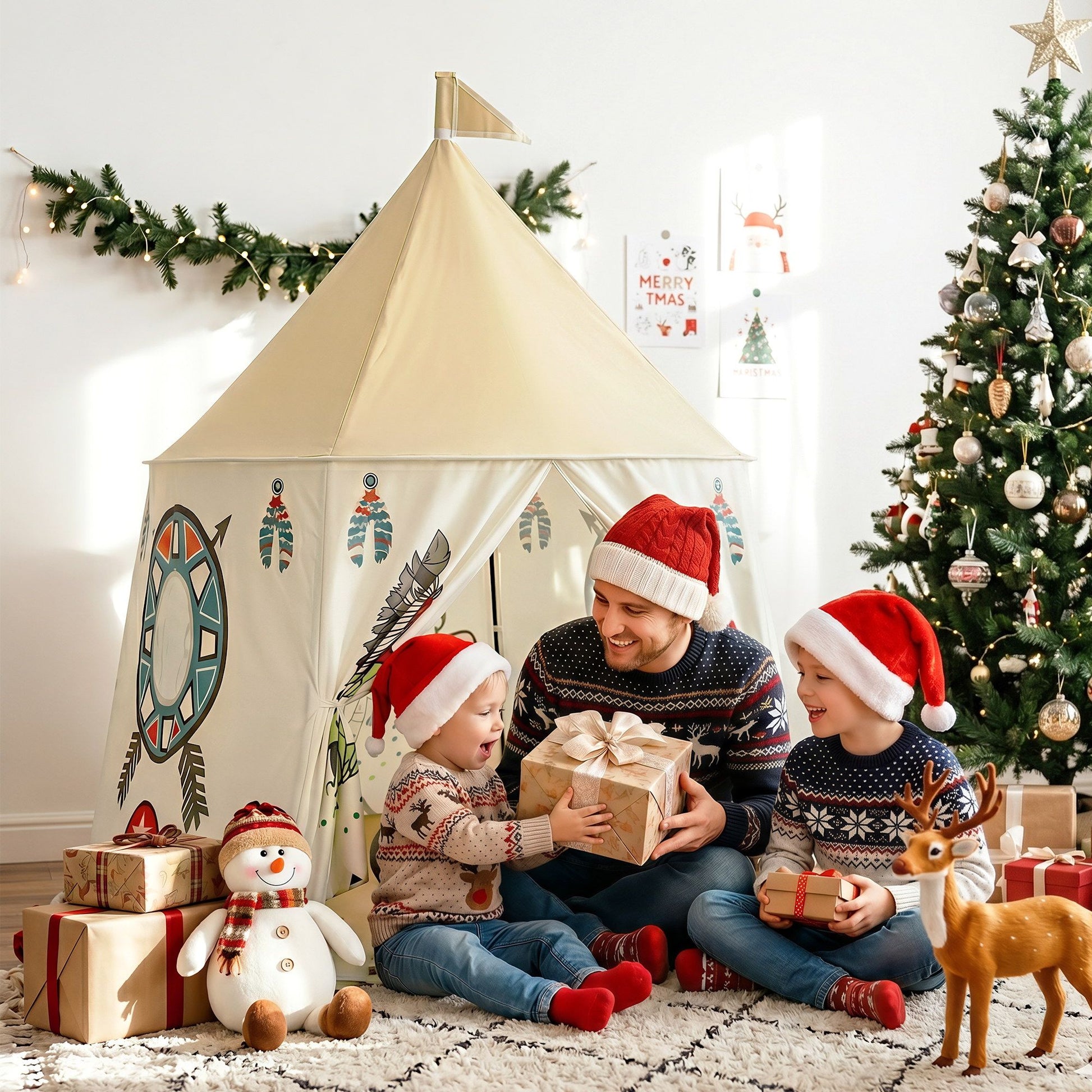 Keezi Kids Play Tent Playhouse Castle with Window Flag Carry Bag 115cmx115cm TENT-PLAY-116CM-MC