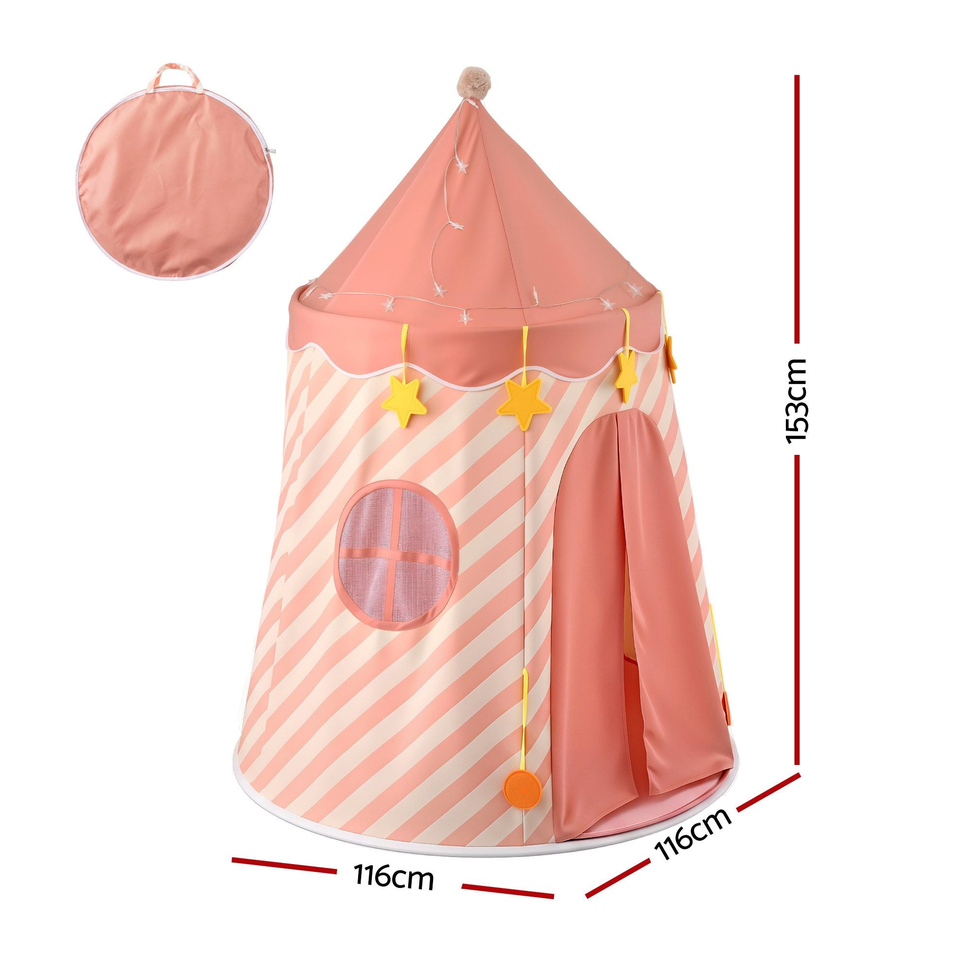 Keezi Kids Play Tent with Star Lights and Window Carry Bag 116cmx153cm Playhouse TENT-PLAY-120CM-PK