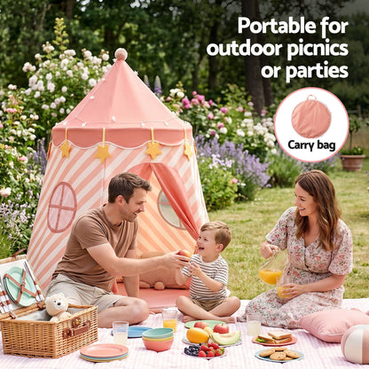 Keezi Kids Play Tent with Star Lights and Window Carry Bag 116cmx153cm Playhouse TENT-PLAY-120CM-PK
