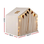 Keezi Kids Play Tent with Star Lights Windows Flag 144cmx95cm Playhouse TENT-PLAY-147CM-WH