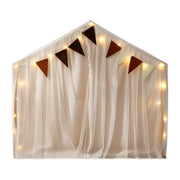 Keezi Kids Play Tent with Star Lights Windows Flag 144cmx95cm Playhouse TENT-PLAY-147CM-WH