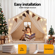 Keezi Kids Play Tent with Star Lights Windows Flag 144cmx95cm Playhouse TENT-PLAY-147CM-WH