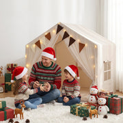 Keezi Kids Play Tent with Star Lights Windows Flag 144cmx95cm Playhouse TENT-PLAY-147CM-WH