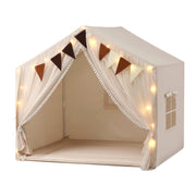 Keezi Kids Play Tent with Star Lights Windows Flag 144cmx95cm Playhouse TENT-PLAY-147CM-WH