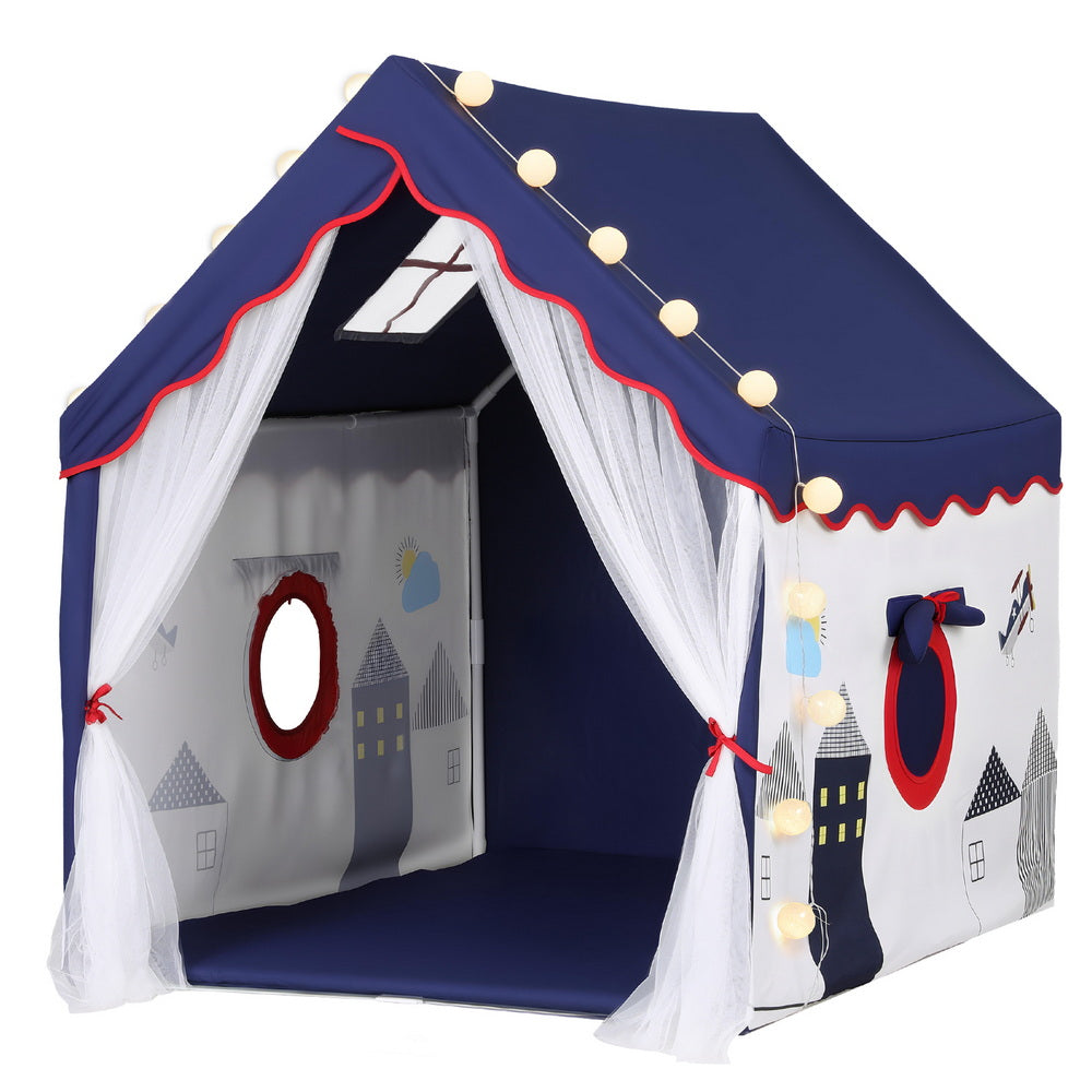 Keezi Kids Play Tent Playhouse Castle with Floor Mat String Ball Light 134X103CM TENT-PLAY-HSE-BLWH