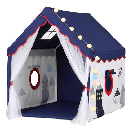 Keezi Kids Play Tent Playhouse Castle with Floor Mat String Ball Light 134X103CM TENT-PLAY-HSE-BLWH