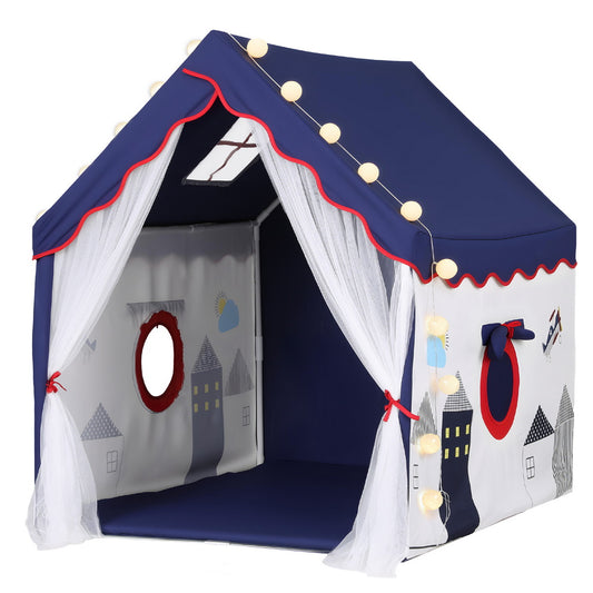 Keezi Kids Play Tent Playhouse Castle with Floor Mat String Ball Light 134X103CM TENT-PLAY-HSE-BLWH