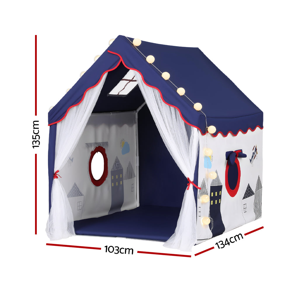 Keezi Kids Play Tent Playhouse Castle with Floor Mat String Ball Light 134X103CM TENT-PLAY-HSE-BLWH