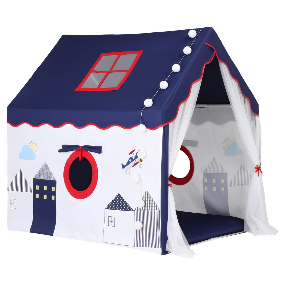 Keezi Kids Play Tent Playhouse Castle with Floor Mat String Ball Light 134X103CM TENT-PLAY-HSE-BLWH