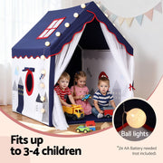 Keezi Kids Play Tent Playhouse Castle with Floor Mat String Ball Light 134X103CM TENT-PLAY-HSE-BLWH