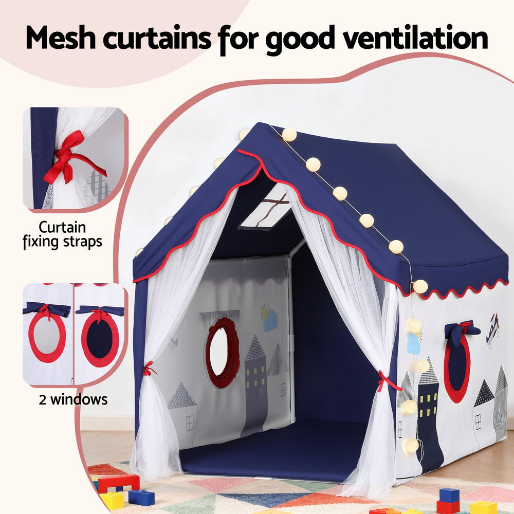 Keezi Kids Play Tent Playhouse Castle with Floor Mat String Ball Light 134X103CM TENT-PLAY-HSE-BLWH