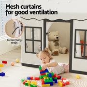 Keezi Kids Play Tent Playhouse Castle with String Lights Floor Mat Side Pocket TENT-PLAY-HSE-WH