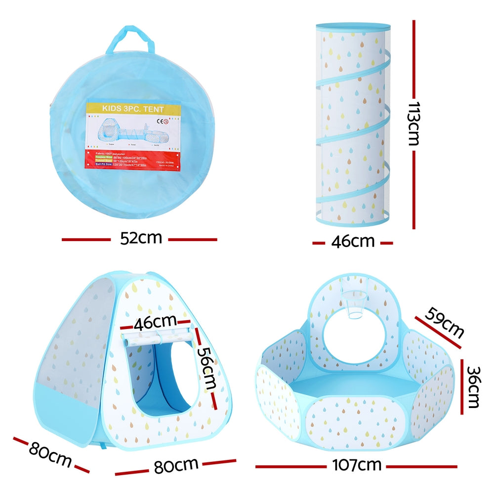 Keezi Kids Play Tent Pop Up Playhouse Ball Pit Tunnel Basketball Hoop Blue TENT-PLAY-TUN-BL