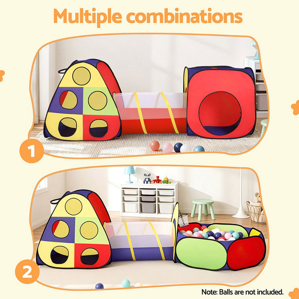 Keezi Kids Play Tent Pop Up Teepee Playhouse Ball Pit Crawl Tunnel Basketball Hoop TENT-PLAY-TUN-L-MC