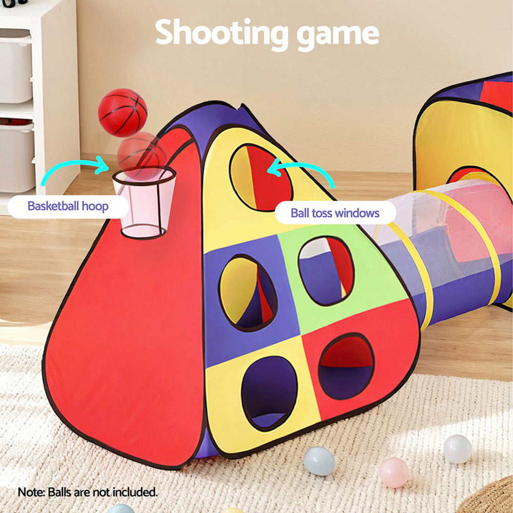 Keezi Kids Play Tent Pop Up Teepee Playhouse Ball Pit Crawl Tunnel Basketball Hoop TENT-PLAY-TUN-L-MC