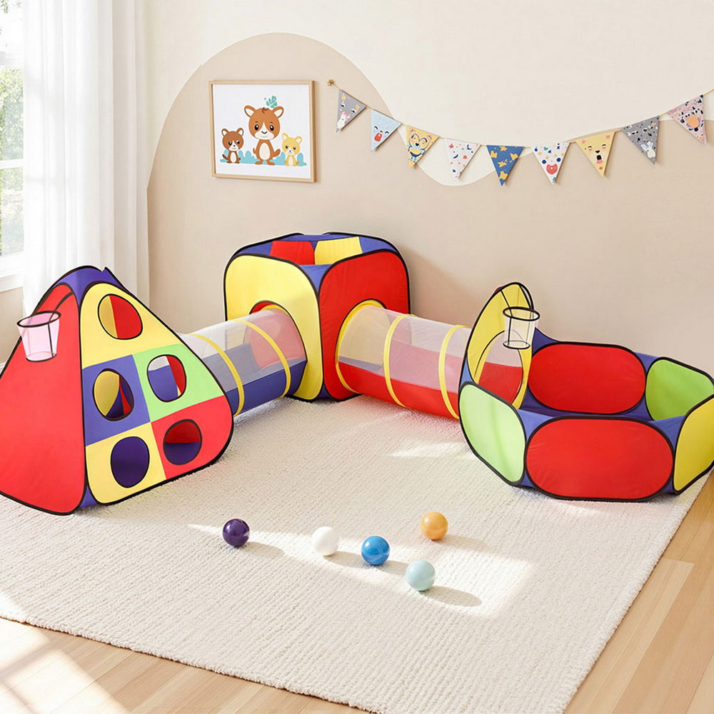Keezi Kids Play Tent Pop Up Teepee Playhouse Ball Pit Crawl Tunnel Basketball Hoop TENT-PLAY-TUN-L-MC