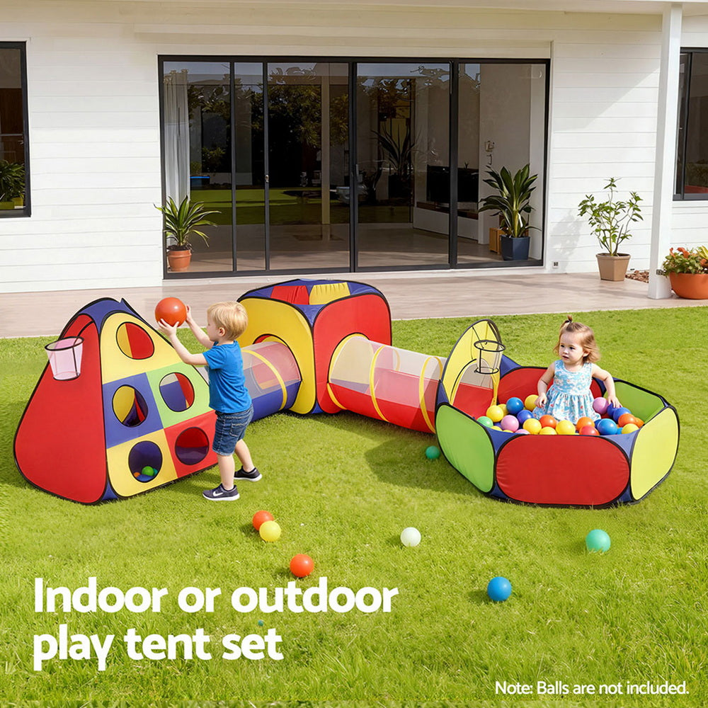 Keezi Kids Play Tent Pop Up Teepee Playhouse Ball Pit Crawl Tunnel Basketball Hoop TENT-PLAY-TUN-L-MC