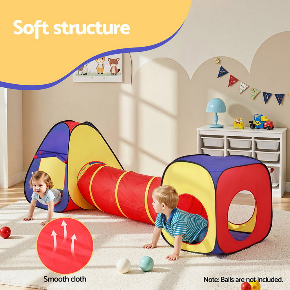 Keezi Kids Playhouse Play Tent Pop Up Teepee Castle Crawl Tunnel Outdoor Indoor Toys Children Gift TENT-PLAY-TUN-MC