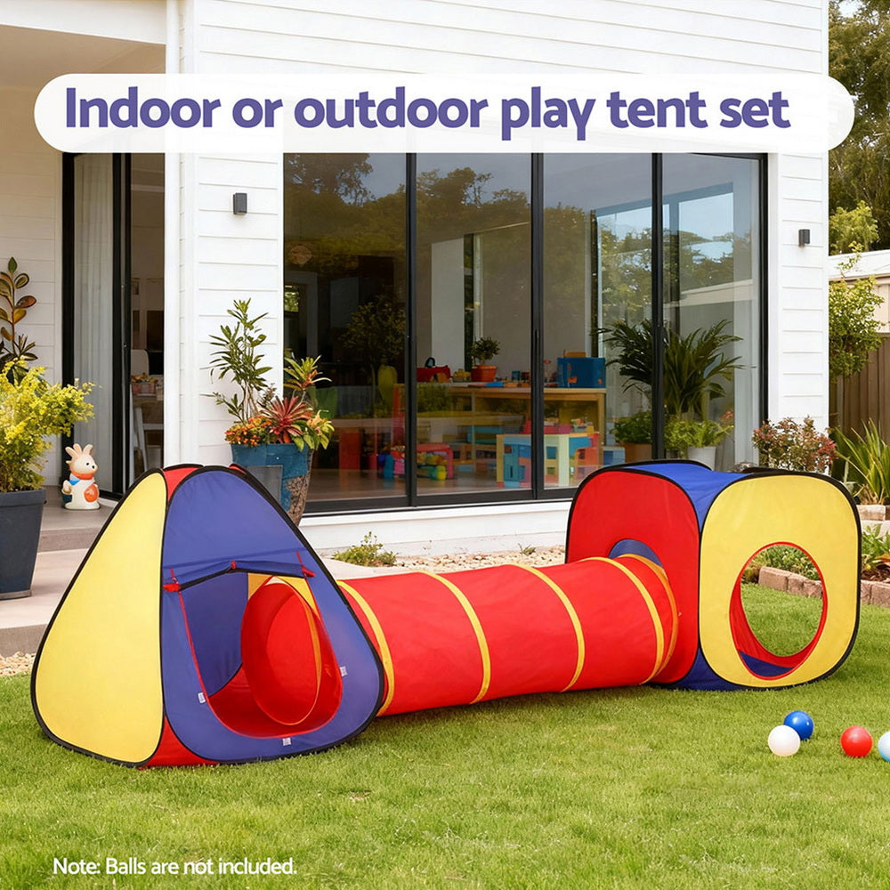 Keezi Kids Playhouse Play Tent Pop Up Teepee Castle Crawl Tunnel Outdoor Indoor Toys Children Gift TENT-PLAY-TUN-MC