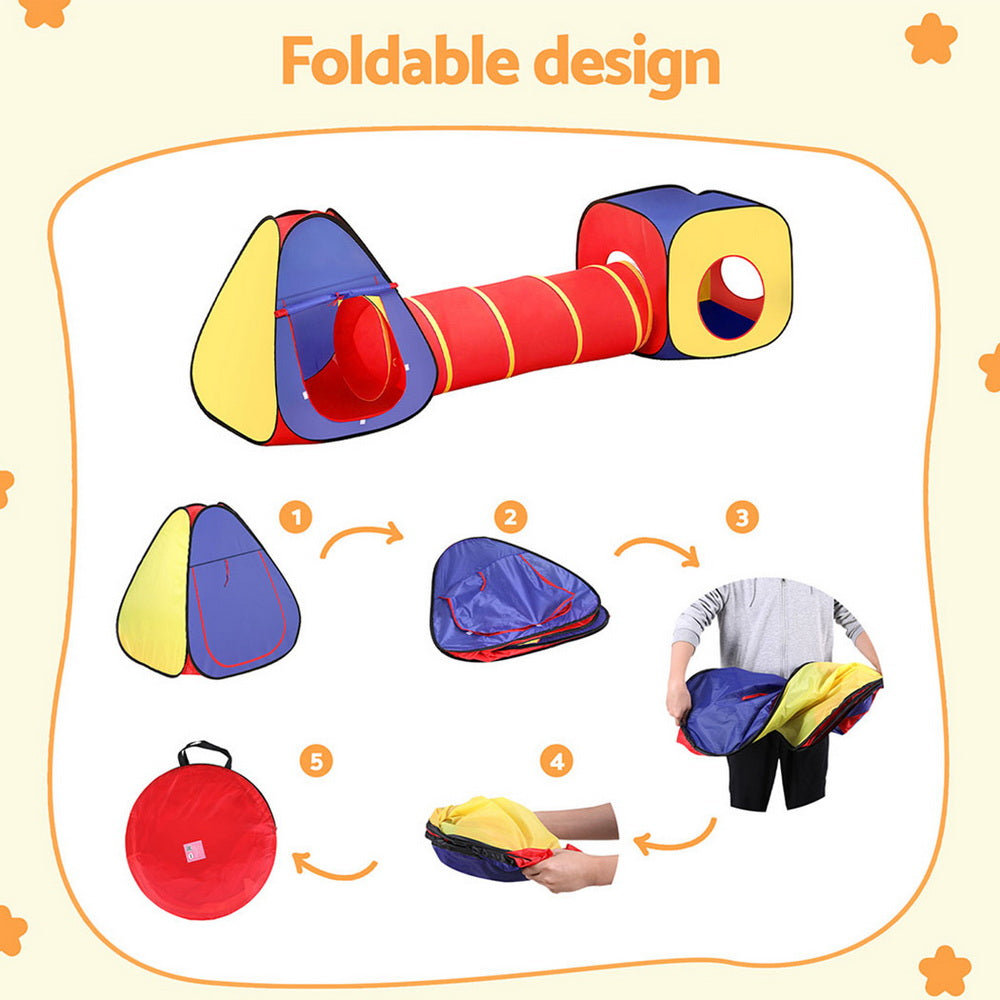 Keezi Kids Playhouse Play Tent Pop Up Teepee Castle Crawl Tunnel Outdoor Indoor Toys Children Gift TENT-PLAY-TUN-MC