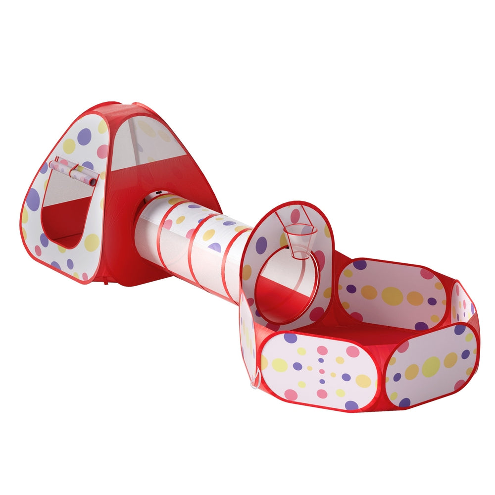 Keezi Kids Playhouse Play Tent Pop Up Teepee Ball Pit Tunnel Basketball Hoop Red TENT-PLAY-TUN-RD