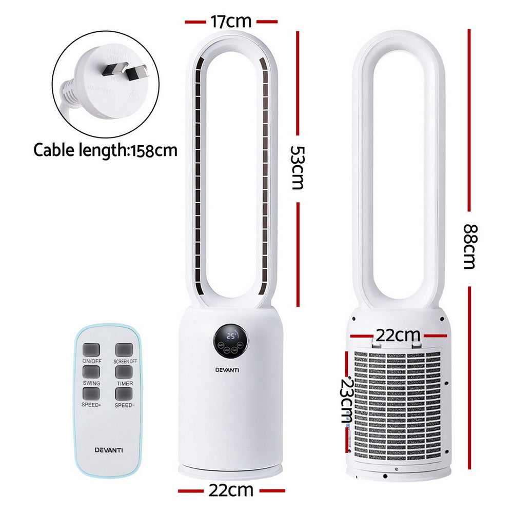 Devanti 2in1 Bladeless Fan Air Purification W/ Remote 88cm TF-RC-308L-WH