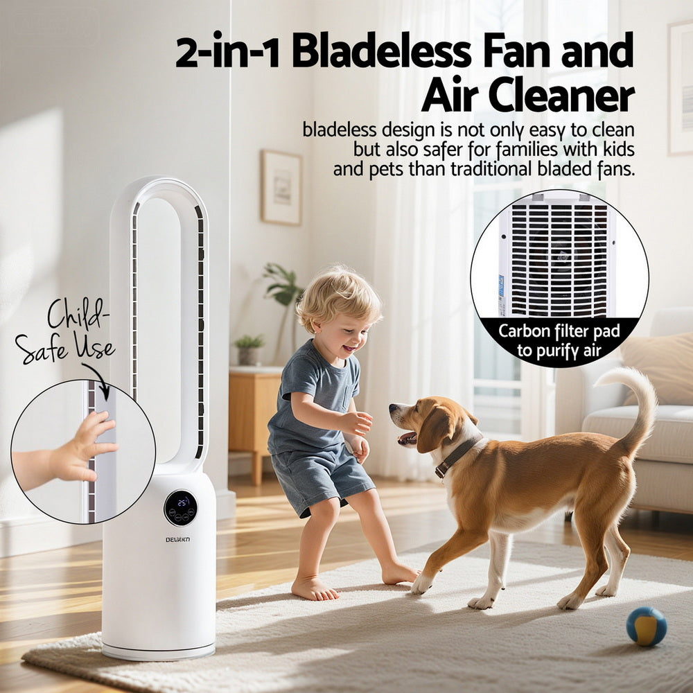 Devanti 2in1 Bladeless Fan Air Purification W/ Remote 88cm TF-RC-308L-WH