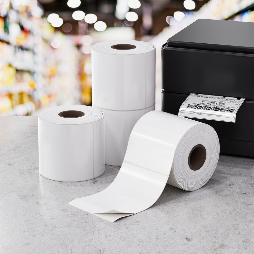 4 Rolls Direct Thermal Labels Paper Printer Paper Barcode Shipping Stickers TH-LABEL-100X150-4-WH