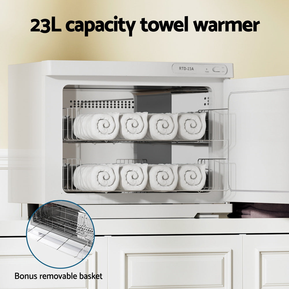 Devanti 23L Towel Warmer UV Sterilizer Heater Cabinet Beauty SPA Salon White TH-S-23L-WH