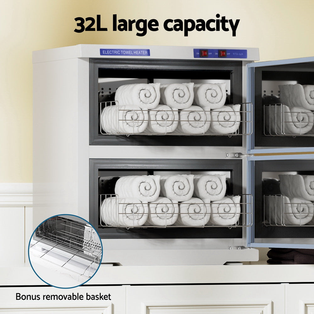 Devanti 32L Towel Warmer UV Sterilizer Heater Cabinet Beauty SPA Salon White TH-S-32L-WH