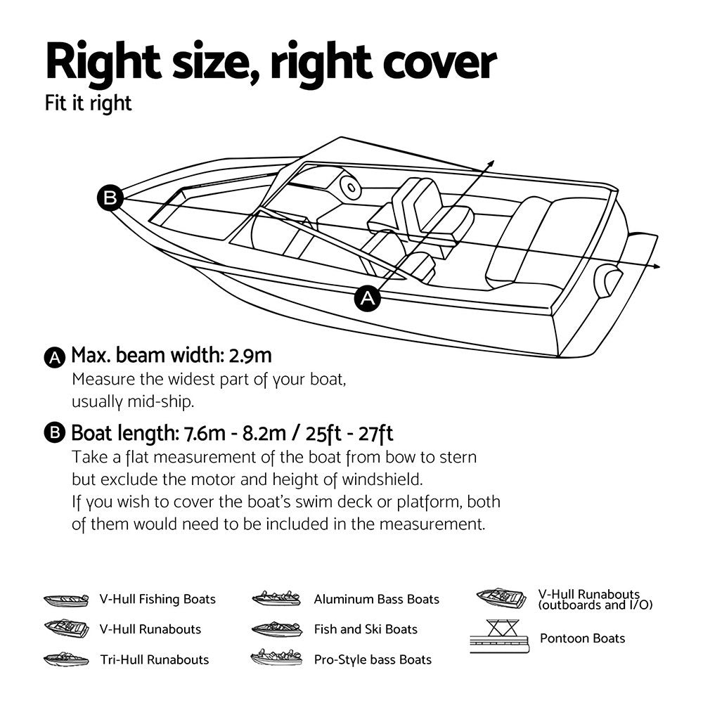 Seamanship Boat Cover 25-27ft Trailerable Jumbo Marine 600D Heavy Duty Black TJBC-2527-BK