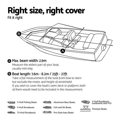 Seamanship Boat Cover 25-27ft Trailerable Jumbo Marine 600D Heavy Duty Black TJBC-2527-BK