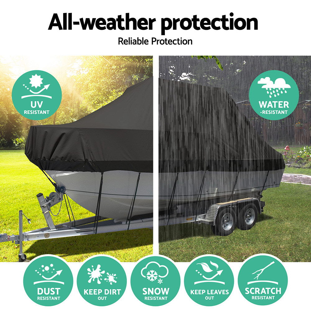 Seamanship Boat Cover 25-27ft Trailerable Jumbo Marine 600D Heavy Duty Black TJBC-2527-BK